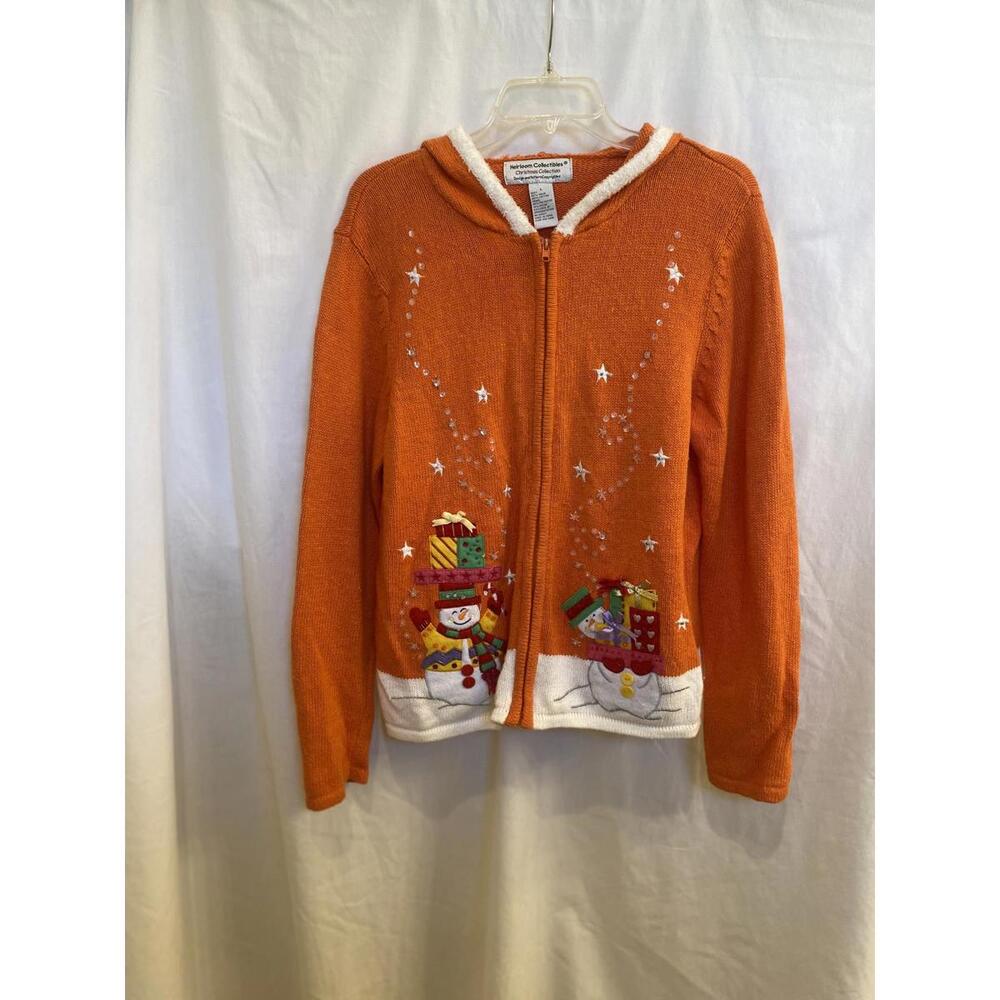 Heirloom Collectible Rare Vintage Christmas L Orange Hooded Grannycore Sweater